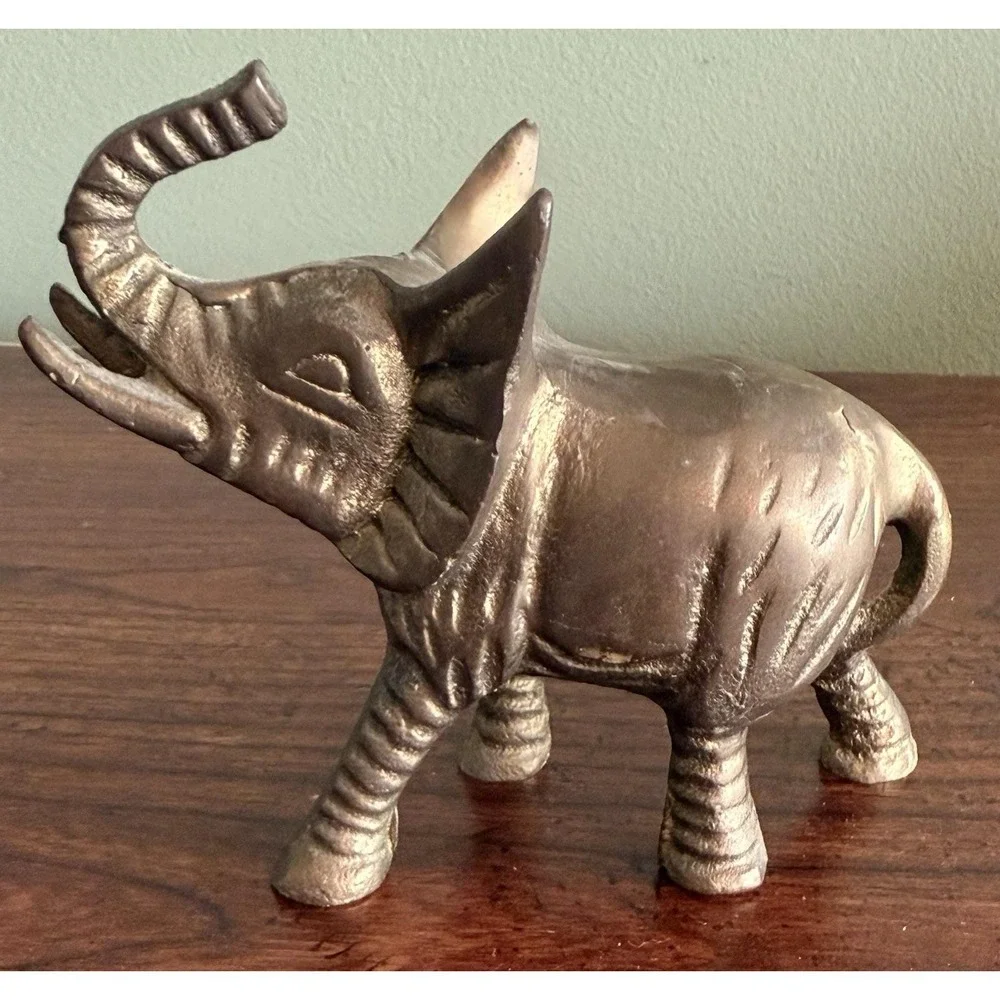 Vintage Solid Brass Leonard‎ Silver MFG Co Elephant Paperweight Figurine 5"
